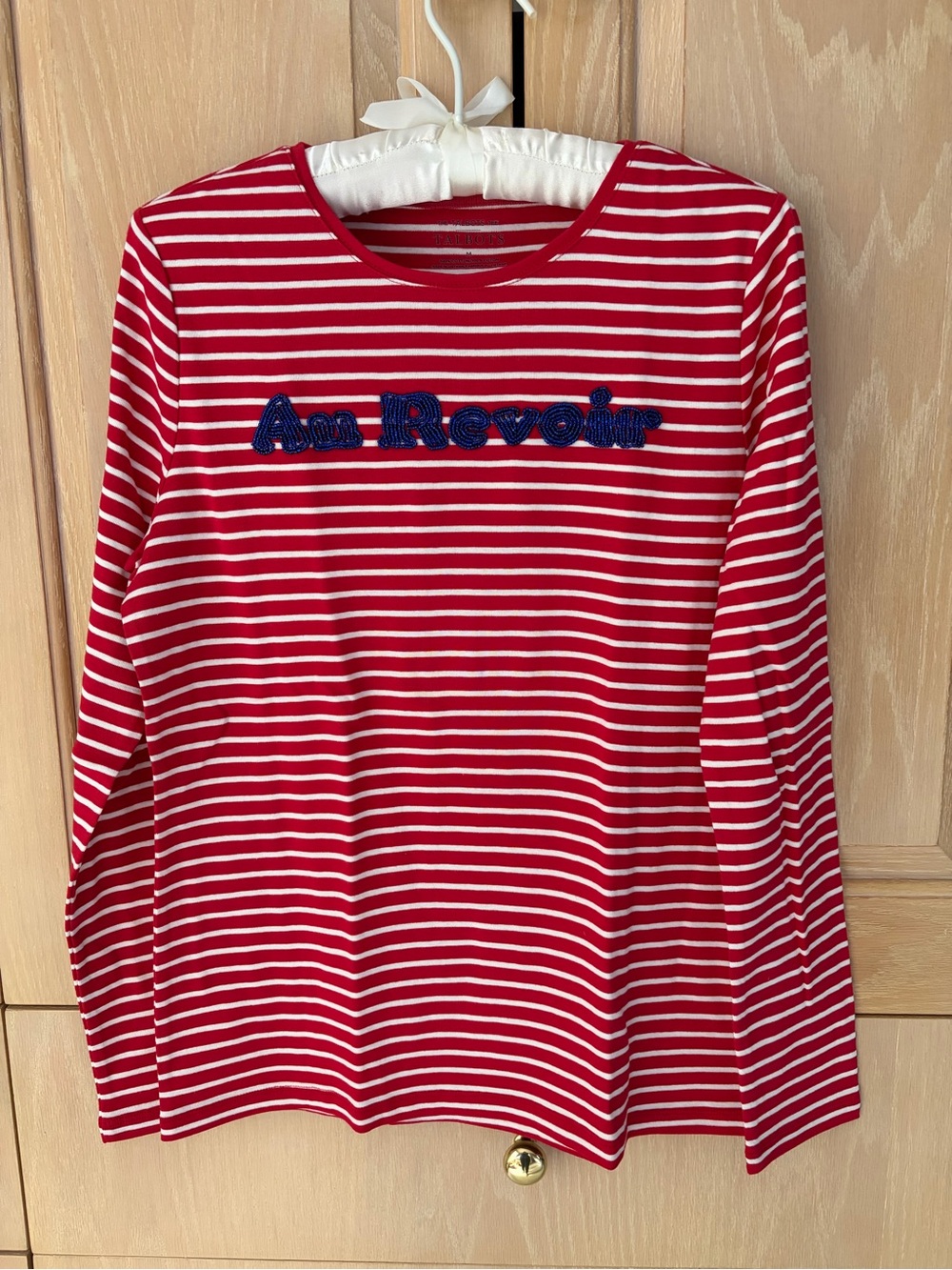 Talbots “Au Revoir” Red & White Striped Long-Sleeve Cotton Tee